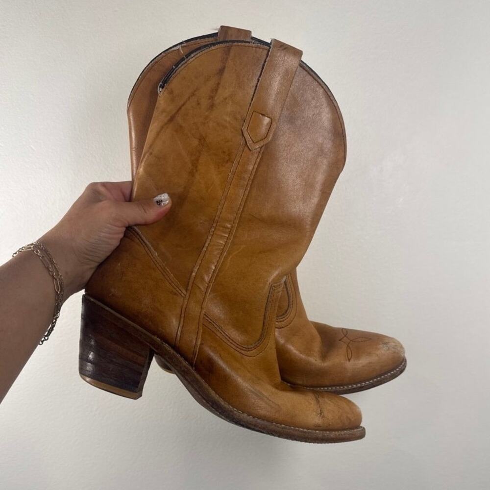 Vintage Double H Roper Western Style Boots in Tan, Size 8